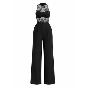 Jumpsuit Lace Trim Wide Leg Black Sz Large Fashion Nova